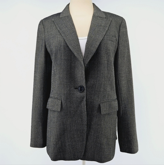Lafayette 148 New York Wool Blend Peal Lapel Tweed Blazer in Black / Gray Size 8 - Picture 1 of 12